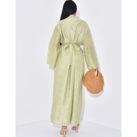 Langes Kleid mit bestickter Schleife