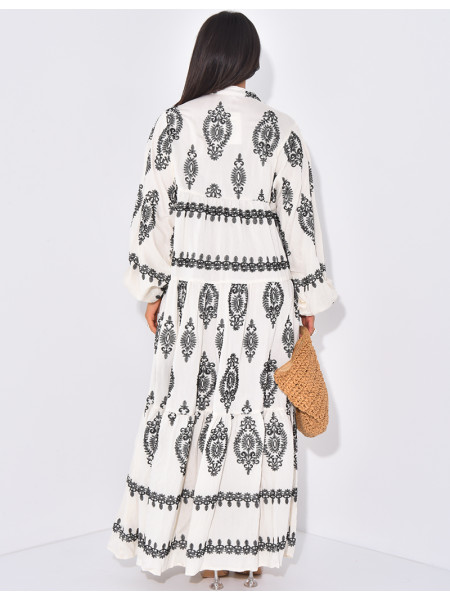 Robe longue en coton à motifs brodés