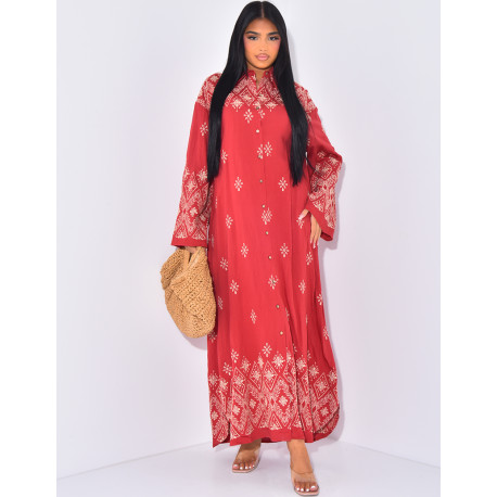 Long cotton shirt dress with embroidery