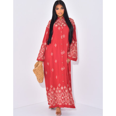 Long cotton shirt dress with embroidery