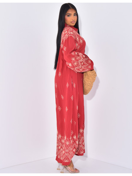 Long cotton shirt dress with embroidery