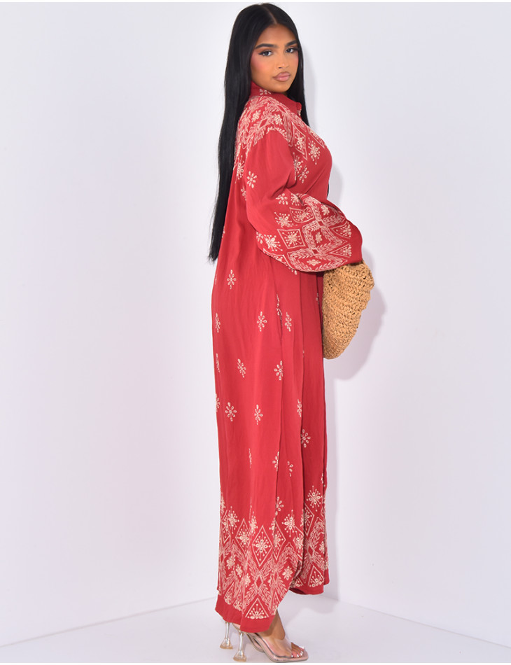 Long cotton shirt dress with embroidery