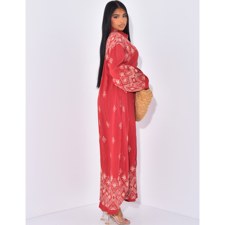 Long cotton shirt dress with embroidery