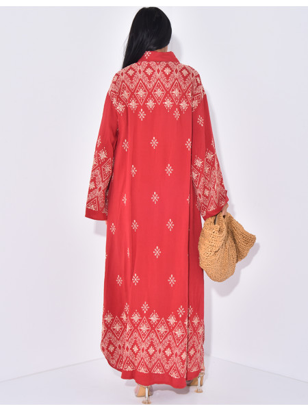 Long cotton shirt dress with embroidery