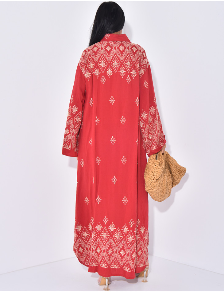 Long cotton shirt dress with embroidery
