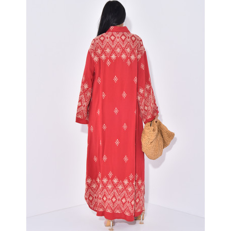 Long cotton shirt dress with embroidery