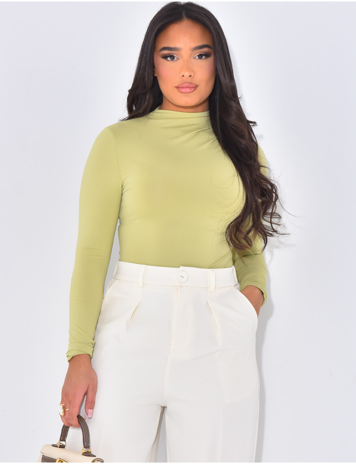 Form-fitting bodysuit with draped collar