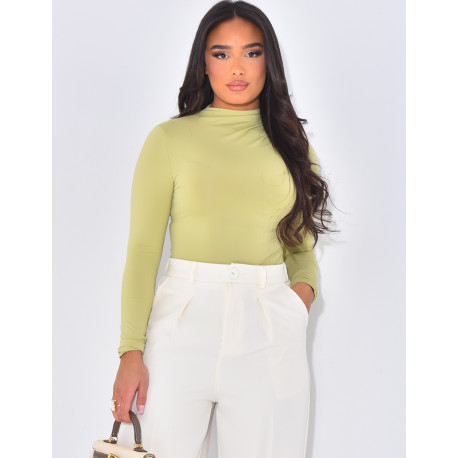 Form-fitting bodysuit with draped collar