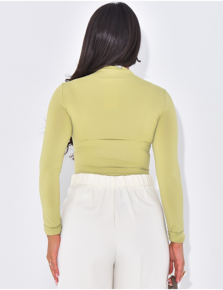 Form-fitting bodysuit with draped collar