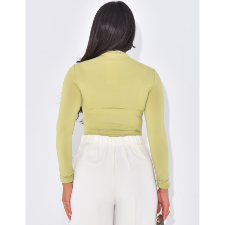 Form-fitting bodysuit with draped collar