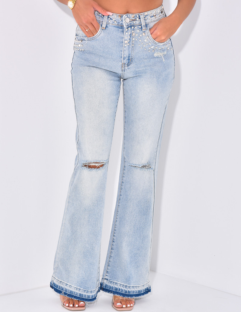 Jeans flare destroy à clous