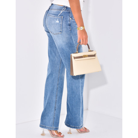 Hoch taillierte, gerade geschnittene Destroyed- und Stretch-Jeans