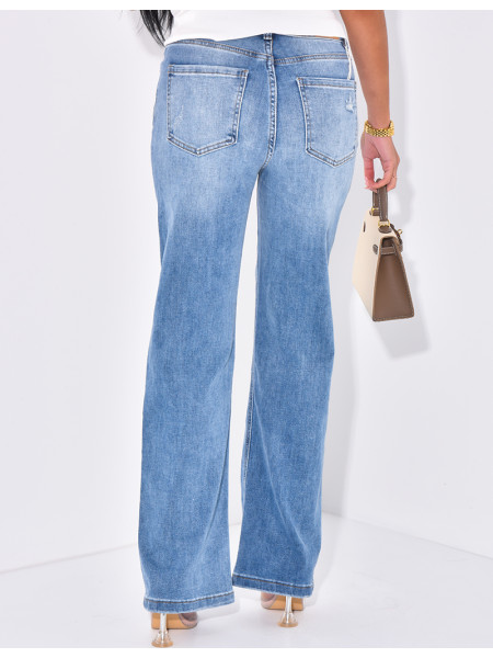 Hoch taillierte, gerade geschnittene Destroyed- und Stretch-Jeans