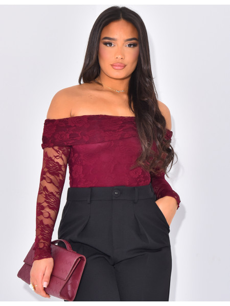 Body col bateau à dentelle