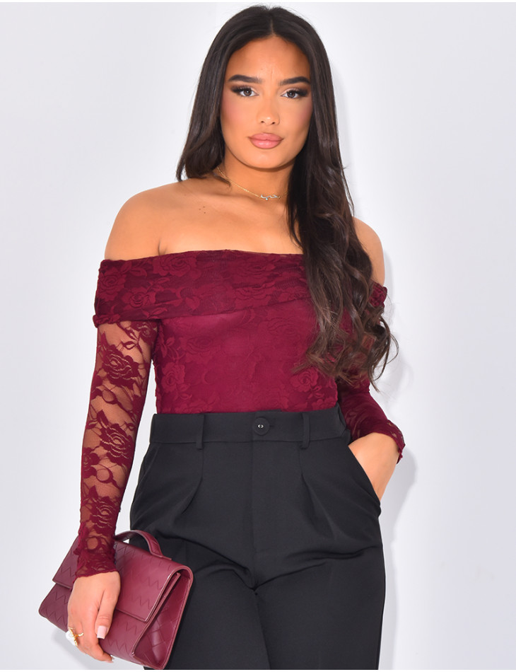 Body col bateau à dentelle