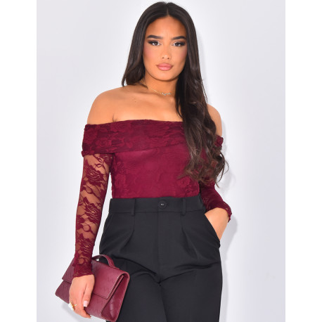 Body col bateau à dentelle