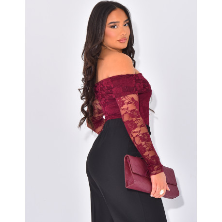 Body col bateau à dentelle