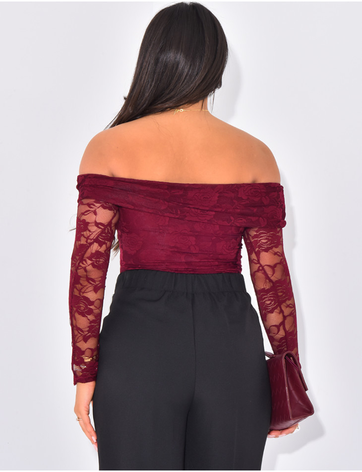 Body col bateau à dentelle