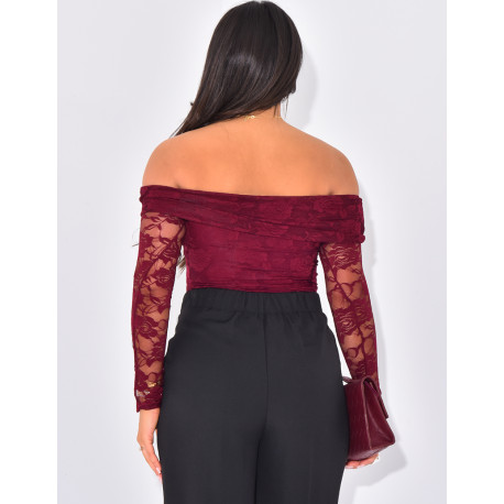 Body col bateau à dentelle