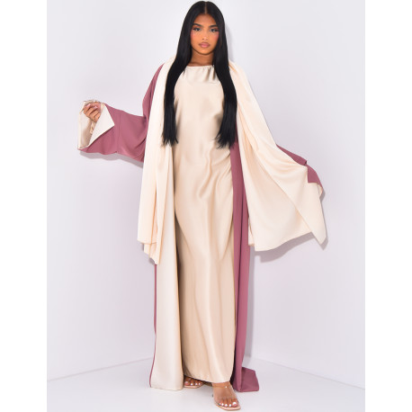 Set aus Schal und Kimono aus reversiblem Satin.