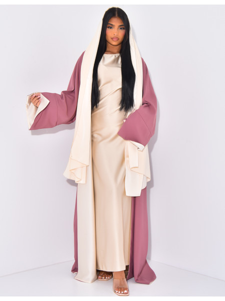 Set aus Schal und Kimono aus reversiblem Satin.