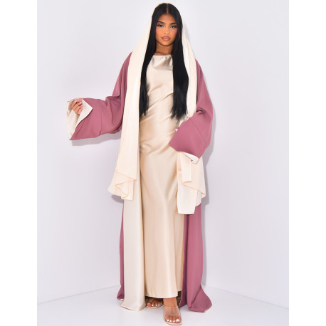 Set aus Schal und Kimono aus reversiblem Satin.