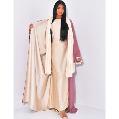 Set aus Schal und Kimono aus reversiblem Satin.