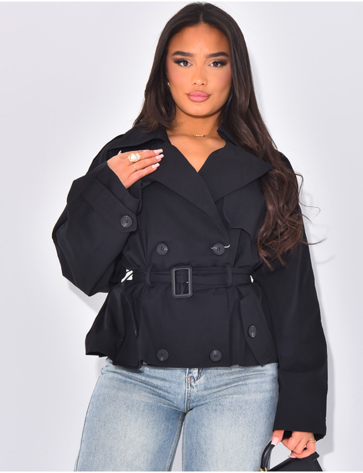 Short trench coat to tie at the waist