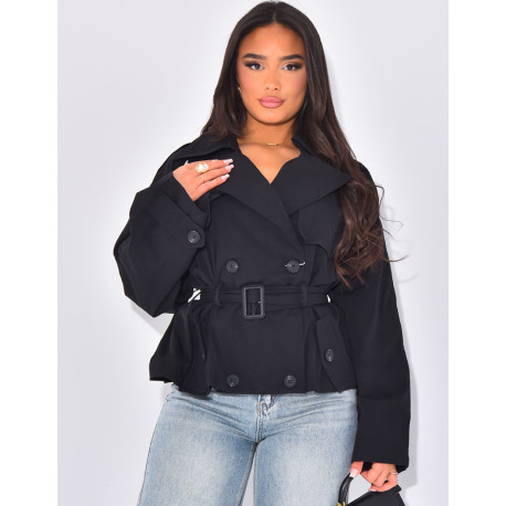 Short trench coat to tie at the waist
