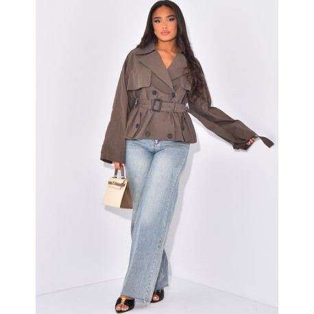 Short trench coat to tie at the waist
