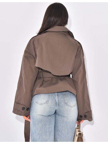 Short trench coat to tie at the waist