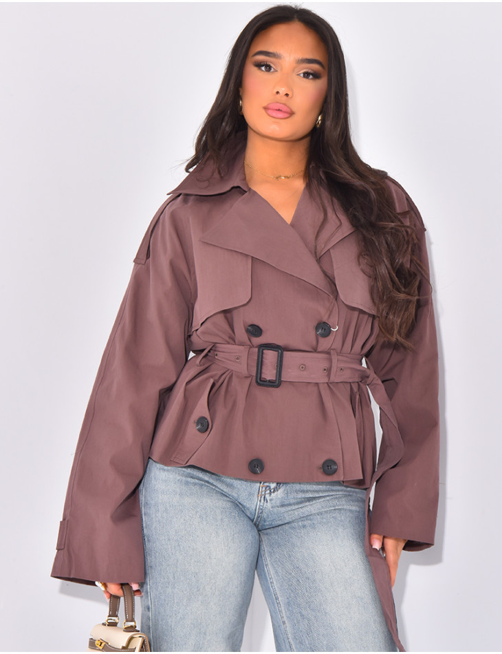 Short trench coat to tie at the waist