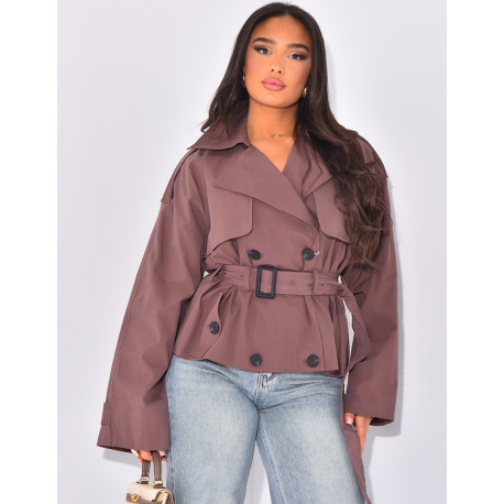 Short trench coat to tie at the waist