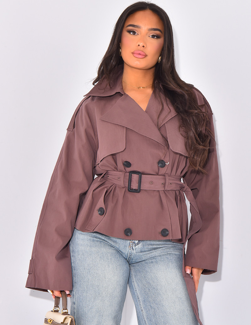 Short trench coat to tie at...