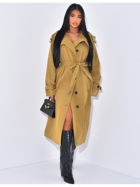 Langer Oversize-Trench mit Gürtel