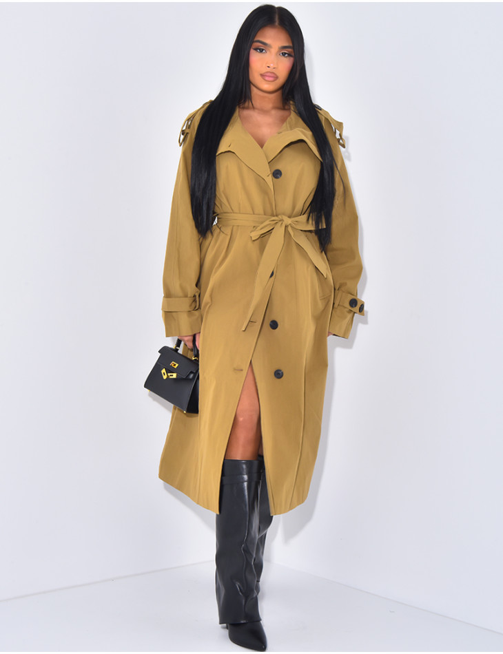 Langer Oversize-Trench mit Gürtel
