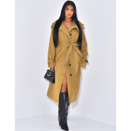 Langer Oversize-Trench mit Gürtel