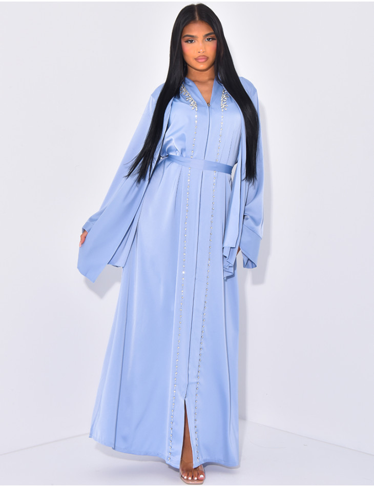 Premium abaya with hand-embroidered rhinestones and matching veil