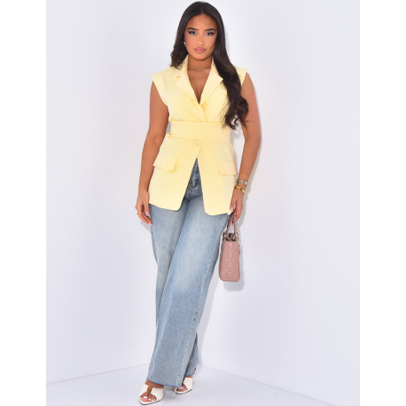 Blazer sans manche à nouer à la taille