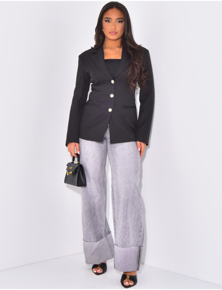 Slim-fit blazer jacket with gold buttons