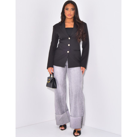 Slim-fit blazer jacket with gold buttons