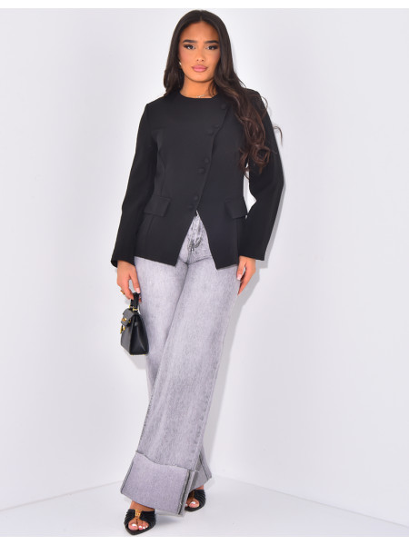 High waisted, straight jeans with wide cuff