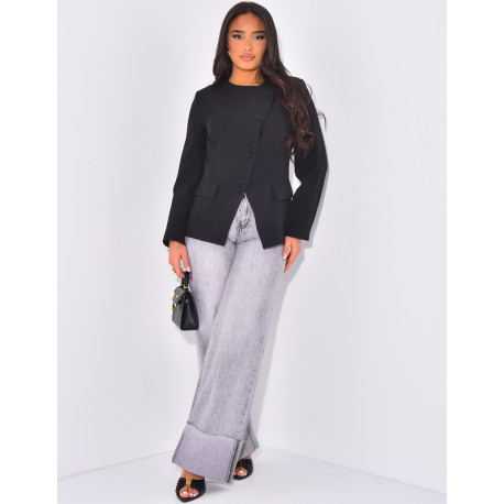 High waisted, straight jeans with wide cuff