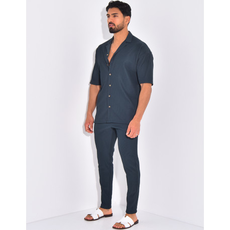Ensemble pantalon et chemise plissé