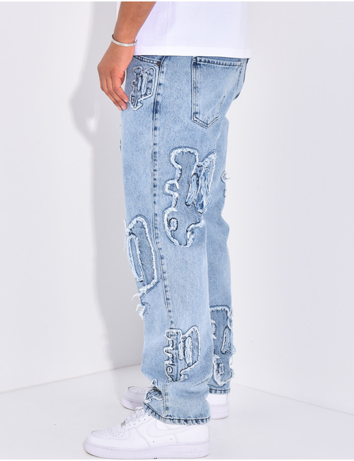 Jeans with destroy writing