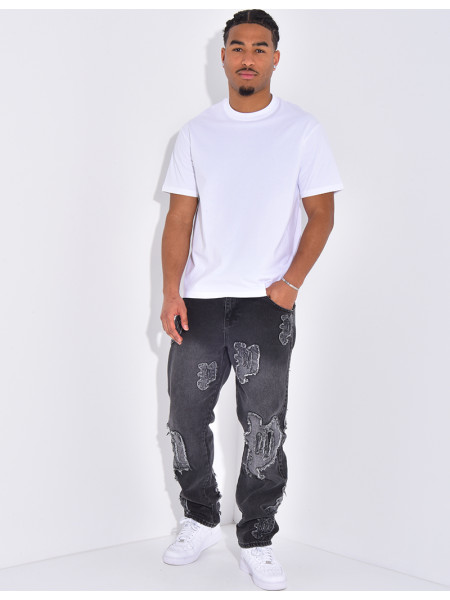 Jeans with destroy writing
