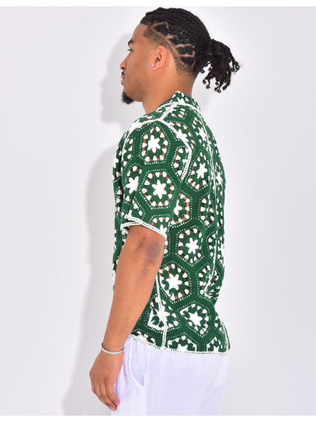 Chemise manches courtes ajourées à motifs