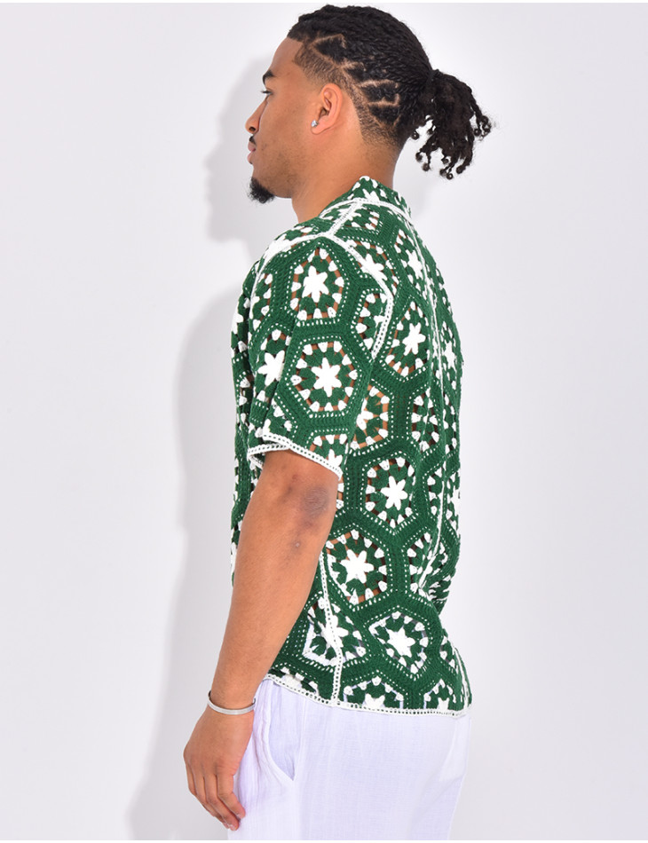 Chemise manches courtes ajourées à motifs