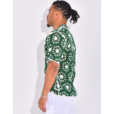 Chemise manches courtes ajourées à motifs