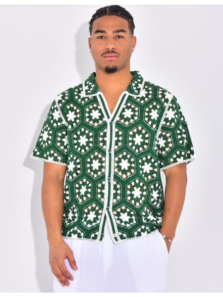 Chemise manches courtes ajourées à motifs